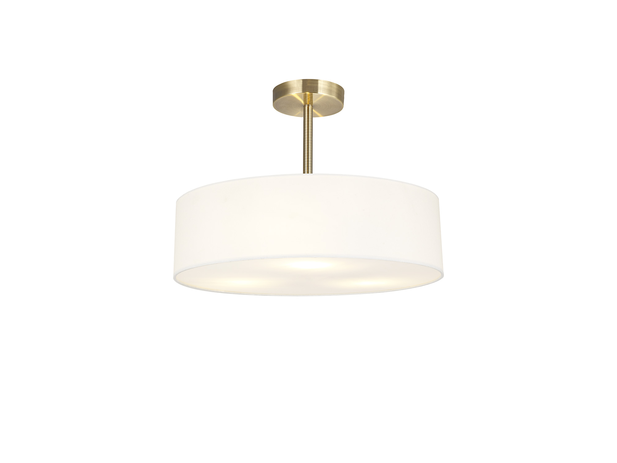 DK0703  Baymont 45cm Semi Flush 3 Light Antique Brass, White